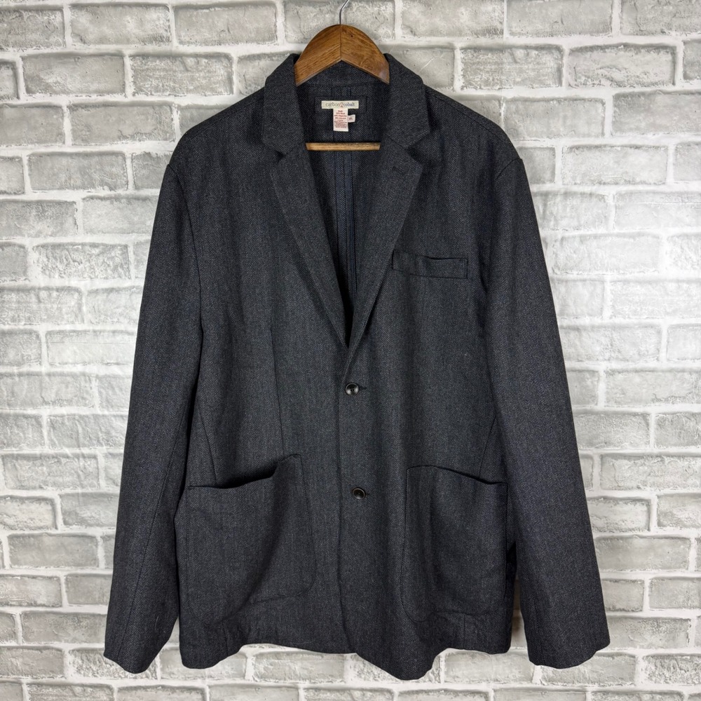 Carbon2Cobalt Mens XL Charcoal Grey Herringbone Wool Blend Blazer Sport Coat